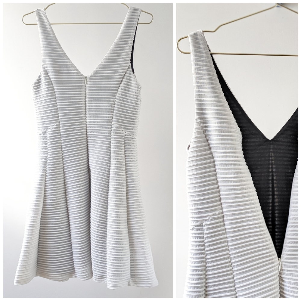 Guess Striped Textured Fit & Flare V-Neck Dress - Picture 6 of 8